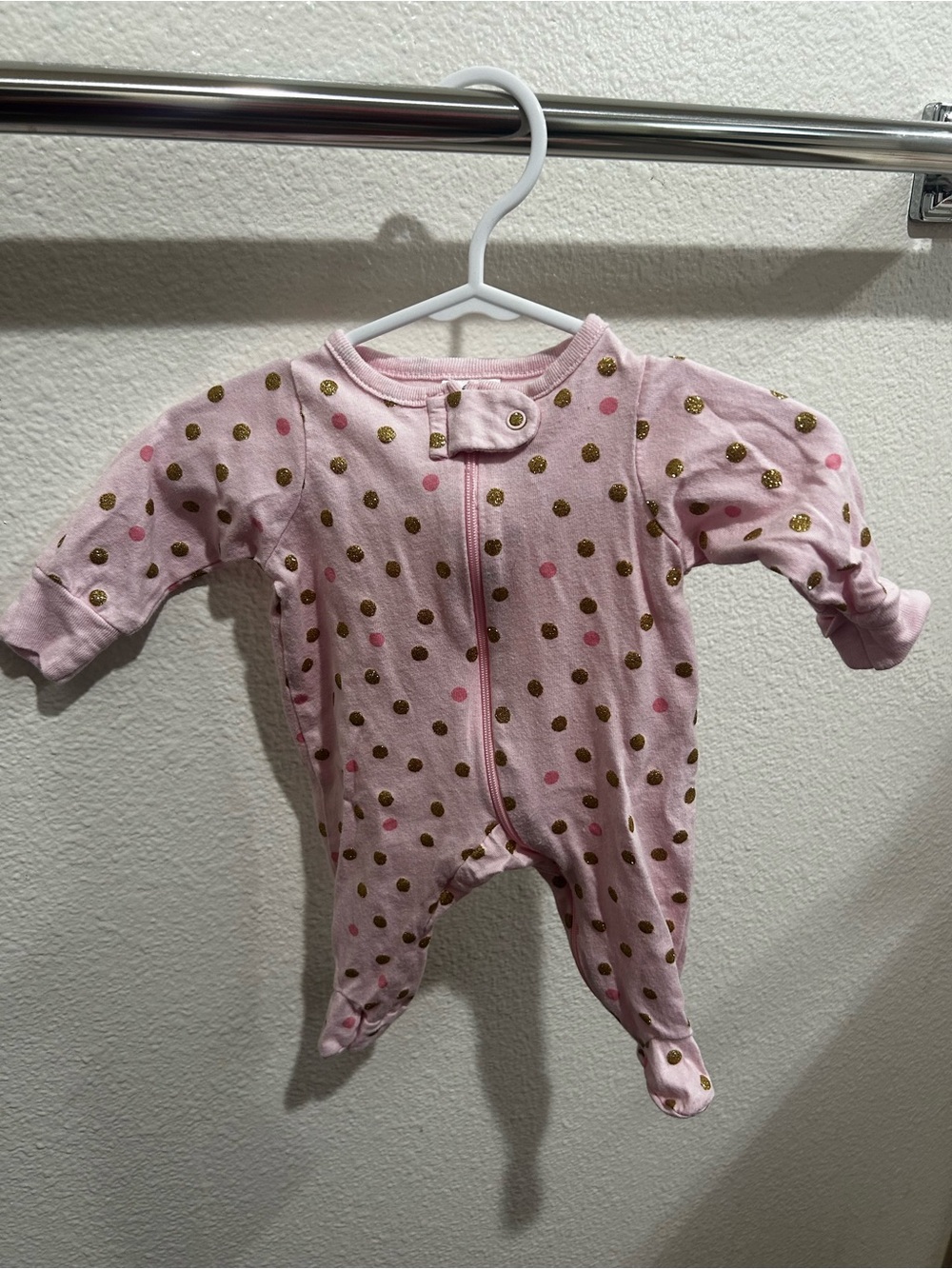 Gerber Pink Footed One-Piece with Gold and Dark Pink Dots
